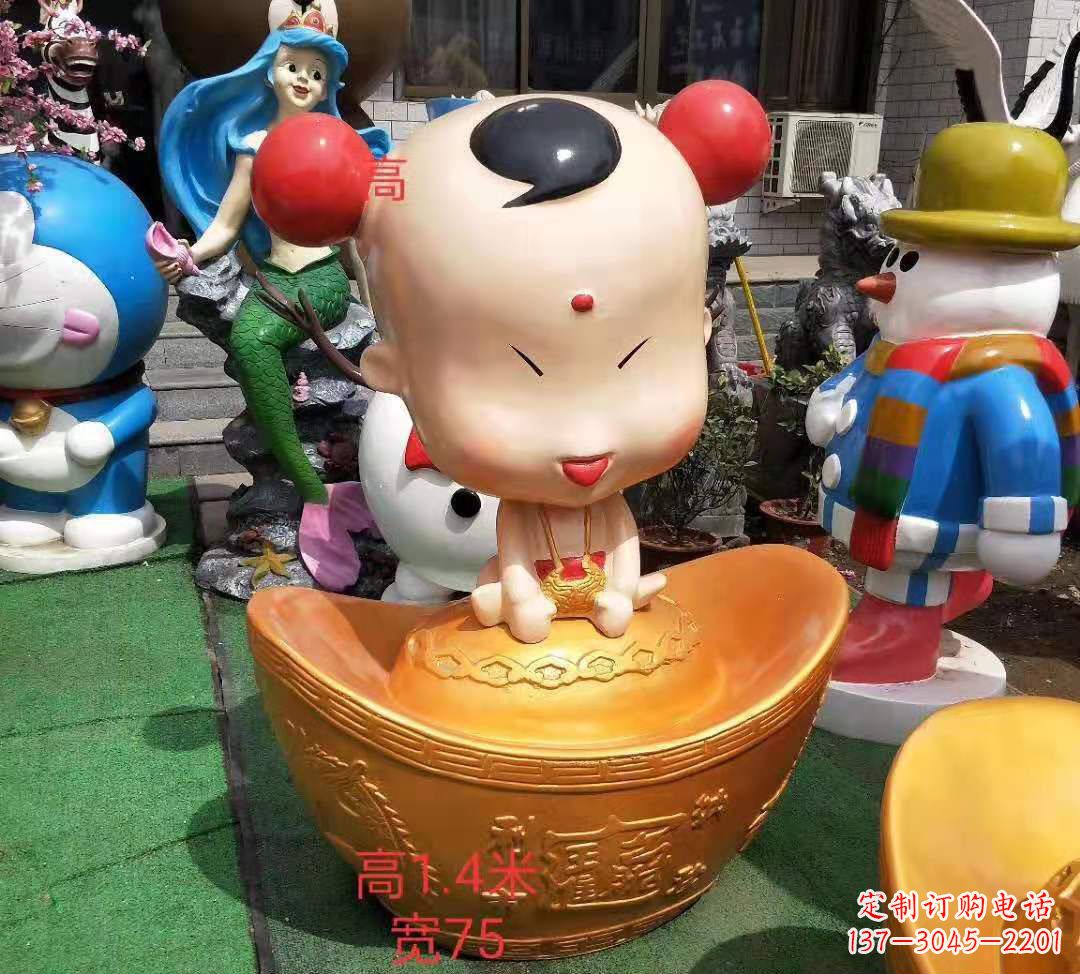 石家庄玻璃钢元宝娃娃雕塑招财进宝