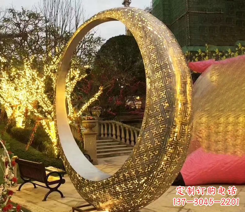 石家庄不锈钢发光月亮雕塑艺术与科技的结合