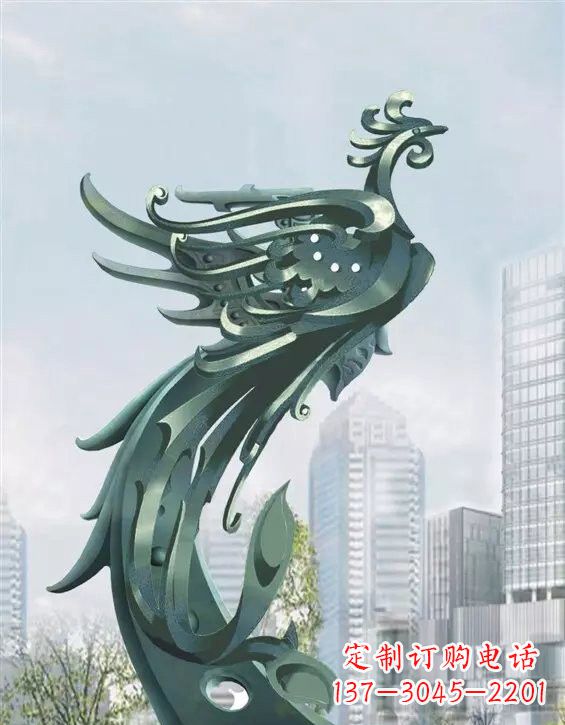 石家庄不锈钢大型凤凰雕塑美丽而神秘