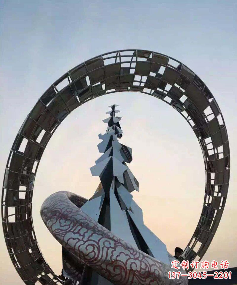 石家庄不锈钢松树祥云雕塑