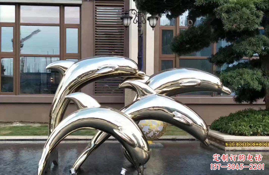 石家庄不锈钢海豚跳跃雕塑精美绝伦