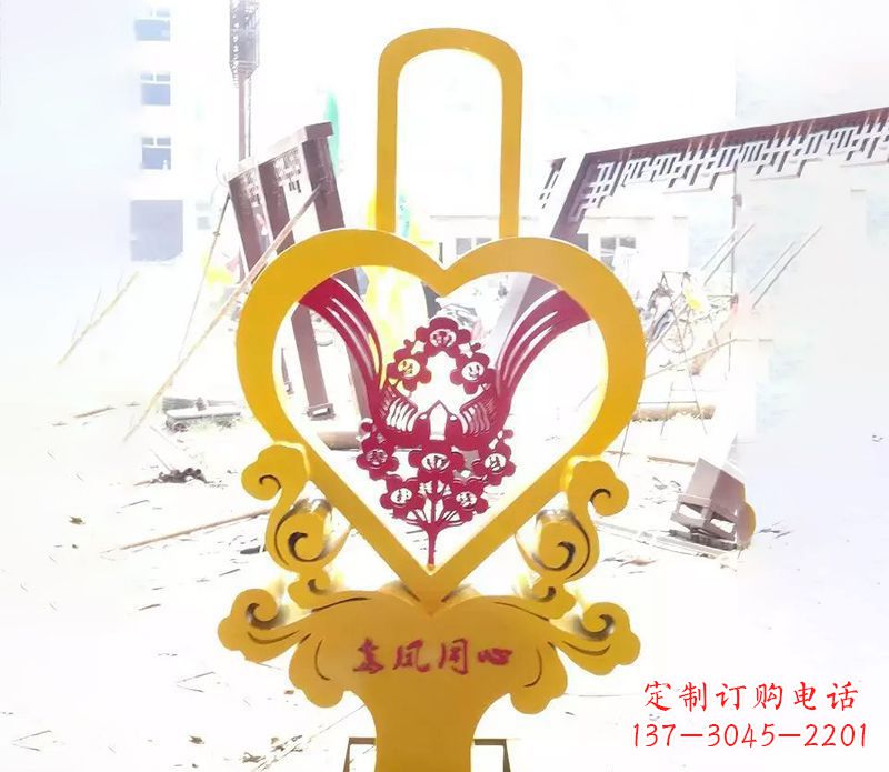石家庄不锈钢龙凤同心雕塑精美雕刻传递着浓浓爱意