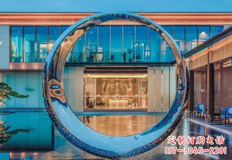 石家庄不锈钢镂空灯光圆环雕塑