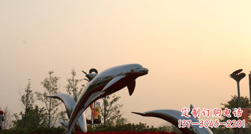 石家庄不锈钢海豚雕塑跳跃的美丽
