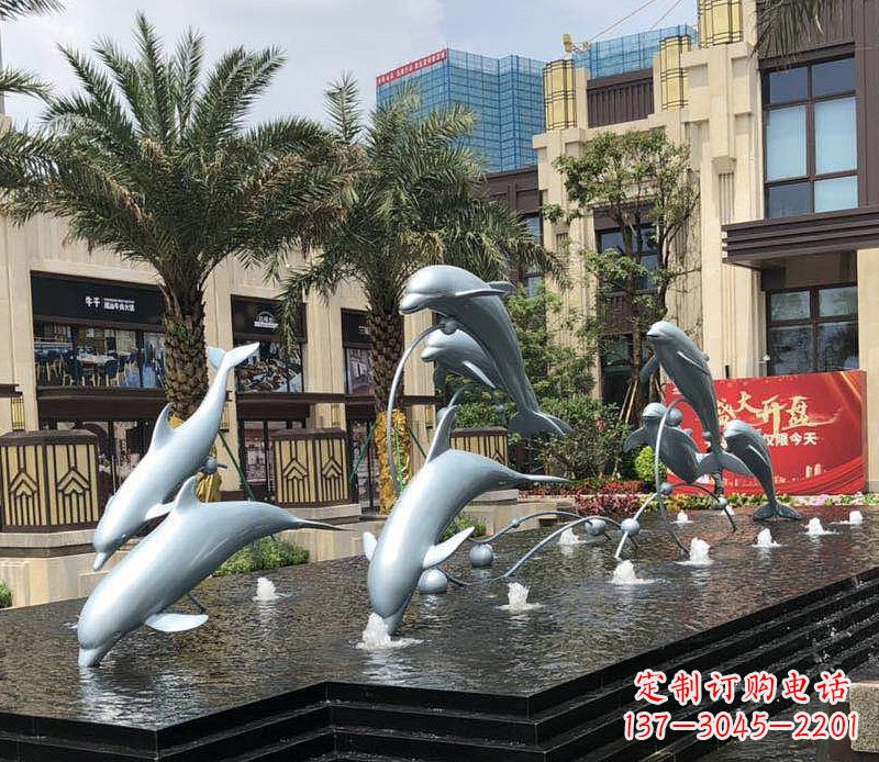 石家庄不锈钢海豚跳跃喷泉雕塑美丽的艺术装置