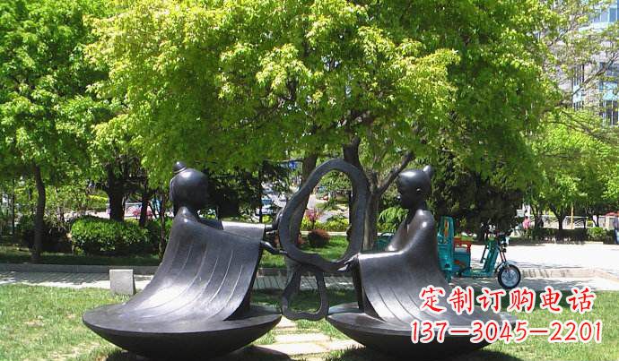石家庄抽象孔融让梨校园景观铜雕