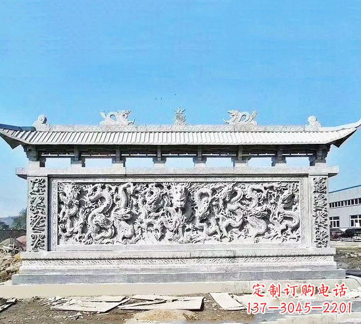 石家庄精美大理石九龙壁雕塑