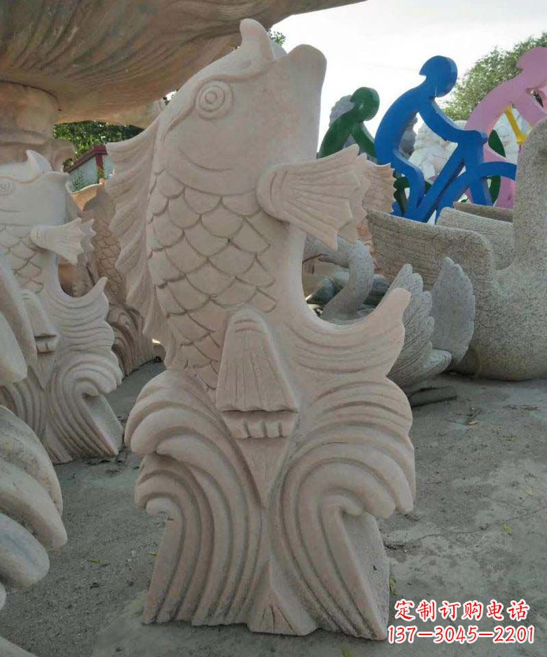 石家庄大理石艺术装饰绚丽多彩的鲤鱼雕塑