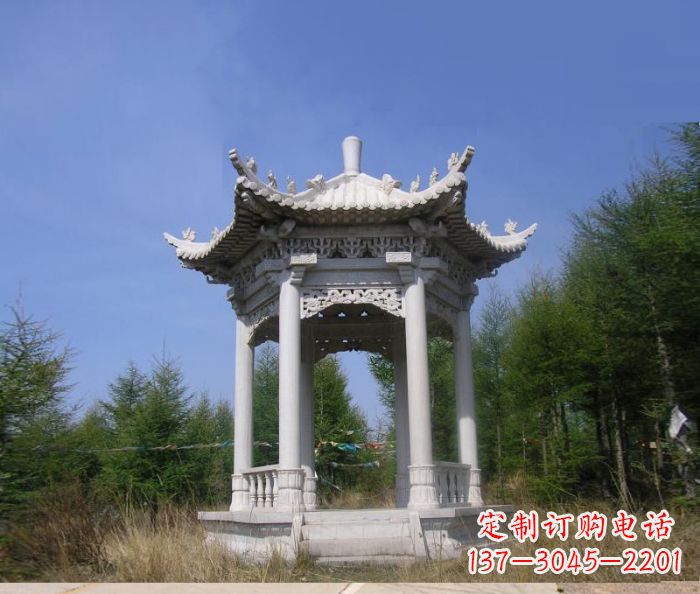 石家庄精美大理石六角石凉亭雕塑