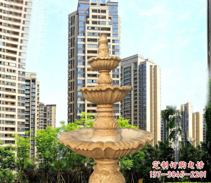 石家庄大理石三层喷泉公园石雕 (2)