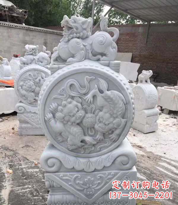 石家庄大理石狮子抱鼓石雕塑
