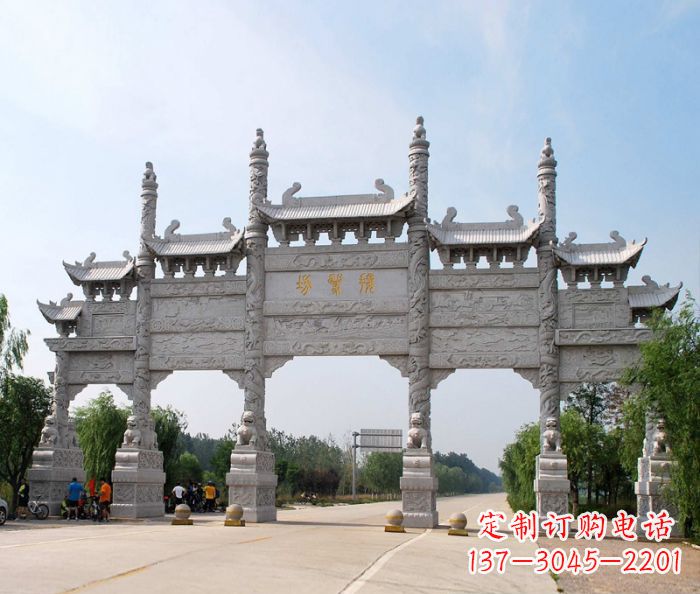 石家庄大型五门道路石雕牌坊