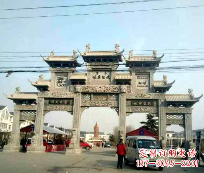 石家庄大型五门石雕牌坊 (3)
