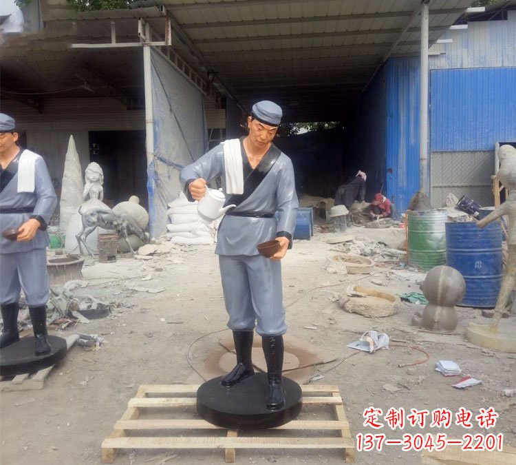 石家庄饭店门口玻璃钢仿真店小二雕塑