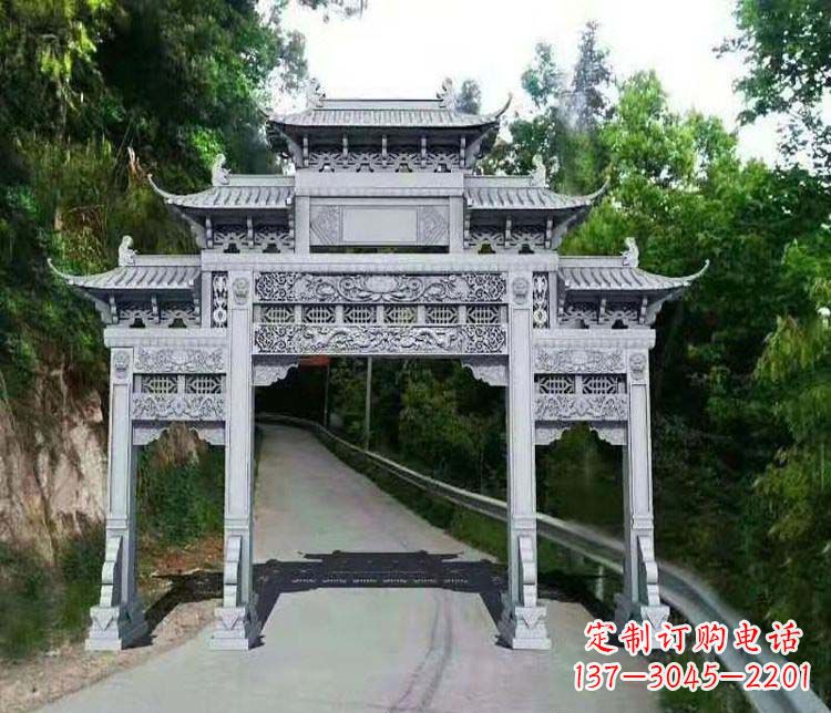 石家庄仿古三门牌坊石雕