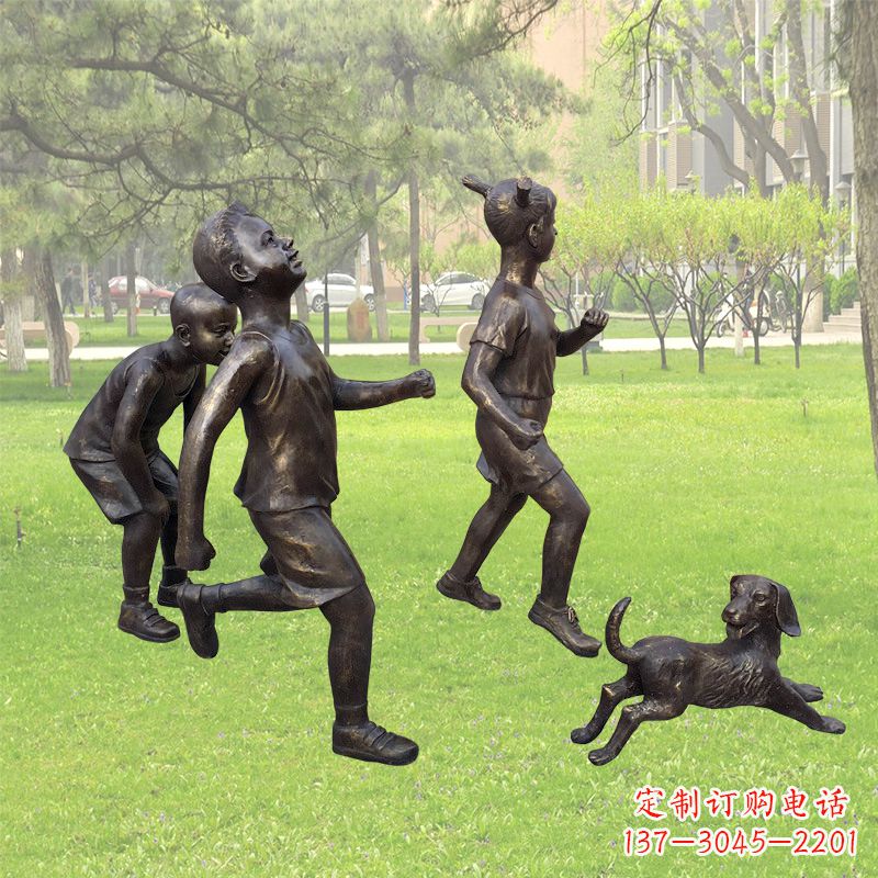 石家庄仿铜跑步小孩雕塑