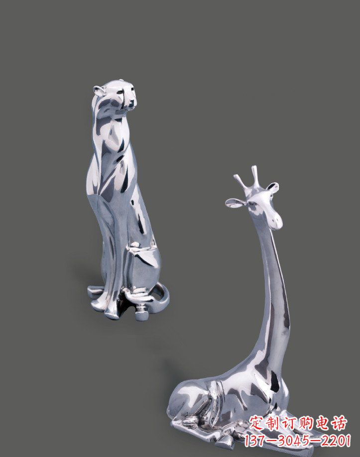 石家庄公园不锈钢豹子长颈鹿动物雕塑