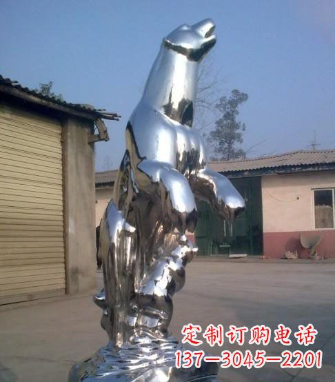 石家庄公园不锈钢抽象北极熊动物雕塑