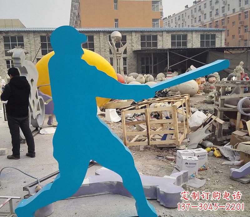 石家庄公园不锈钢打棒球雕塑2