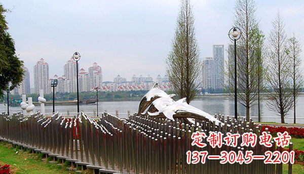 石家庄公园不锈钢海豚雕塑 (2)