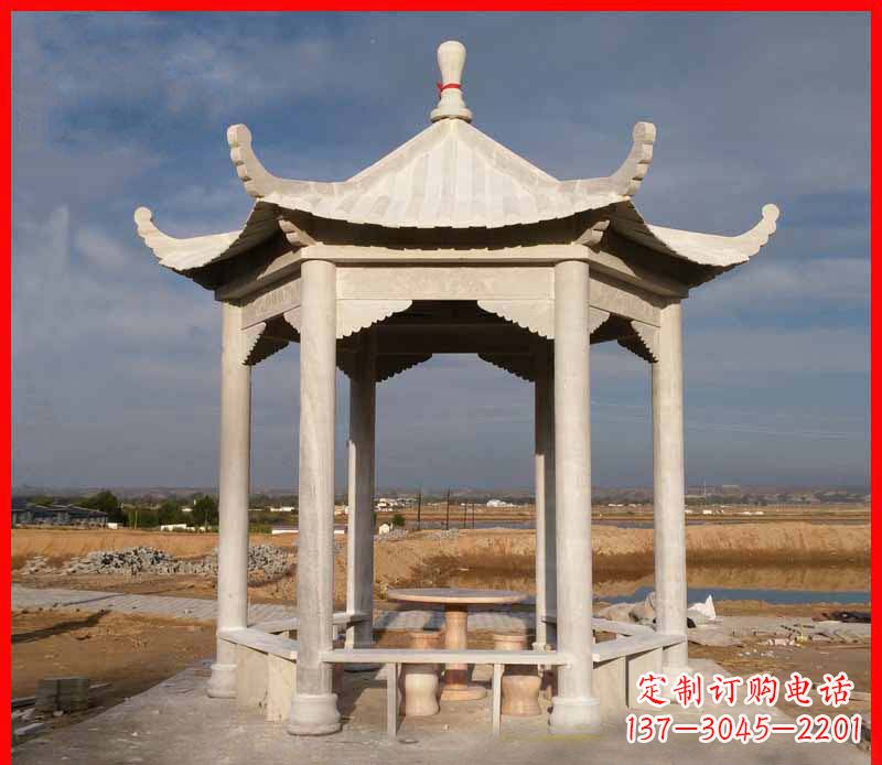 石家庄公园大理石六角石雕凉亭 (2)