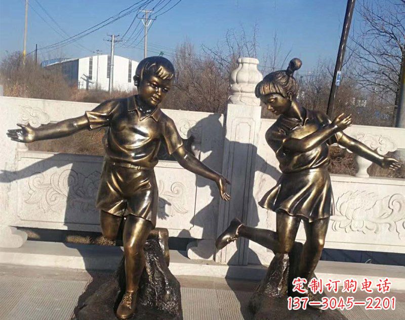 石家庄公园景观编花篮儿童铜雕