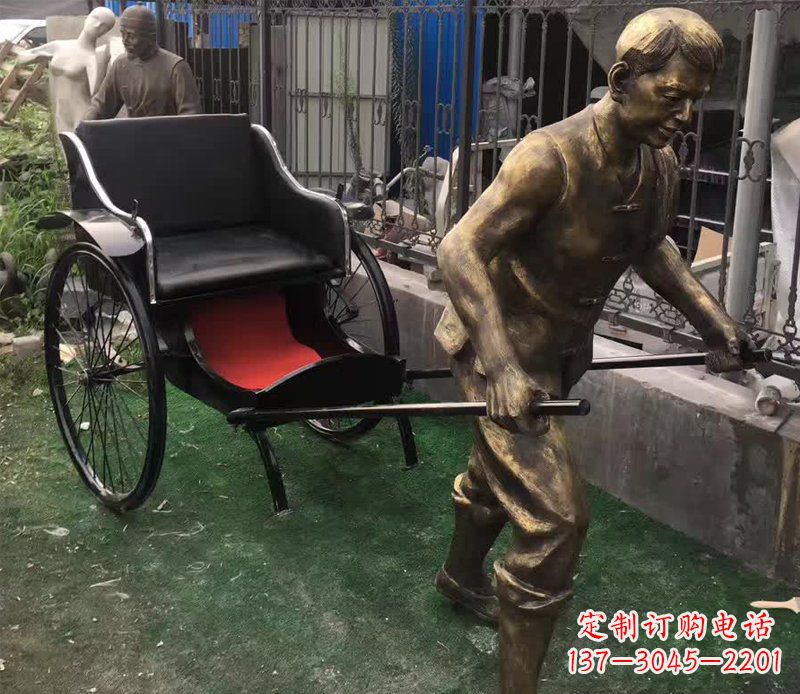 石家庄精美铜雕车夫人物雕塑