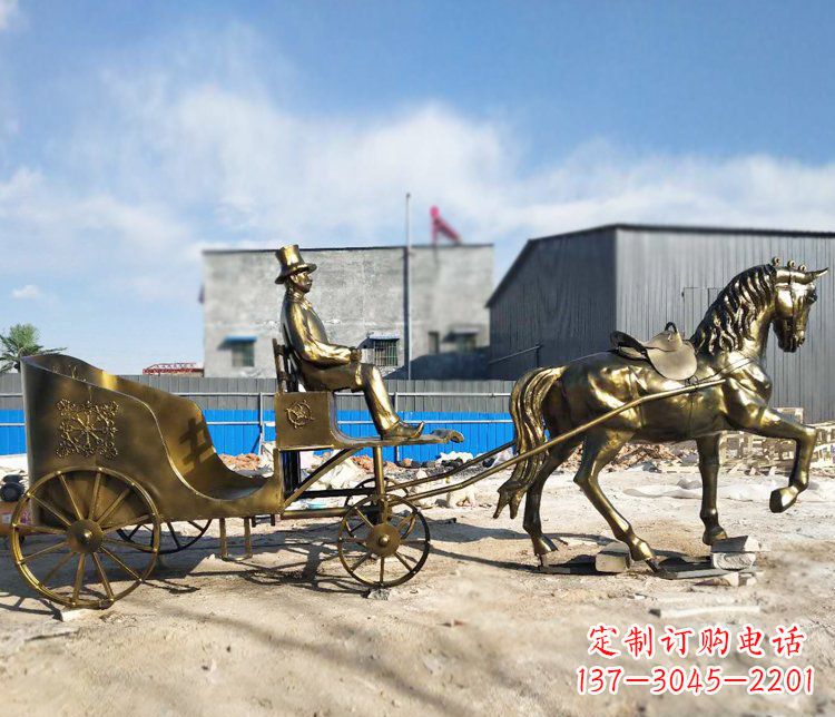 石家庄公园景观坐着马车的人物铜雕