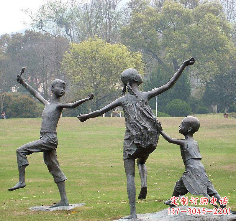 石家庄公园人物放风筝的儿童铜雕