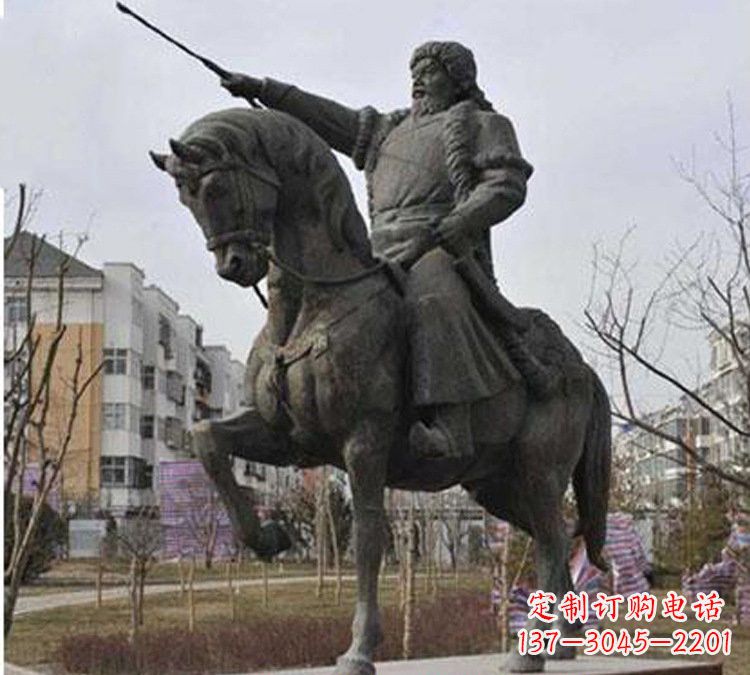石家庄精致雕刻成吉思汗青铜骑马