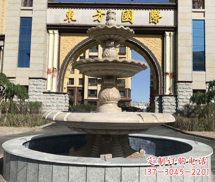 石家庄三层欧式喷泉石雕，为小区增添质感