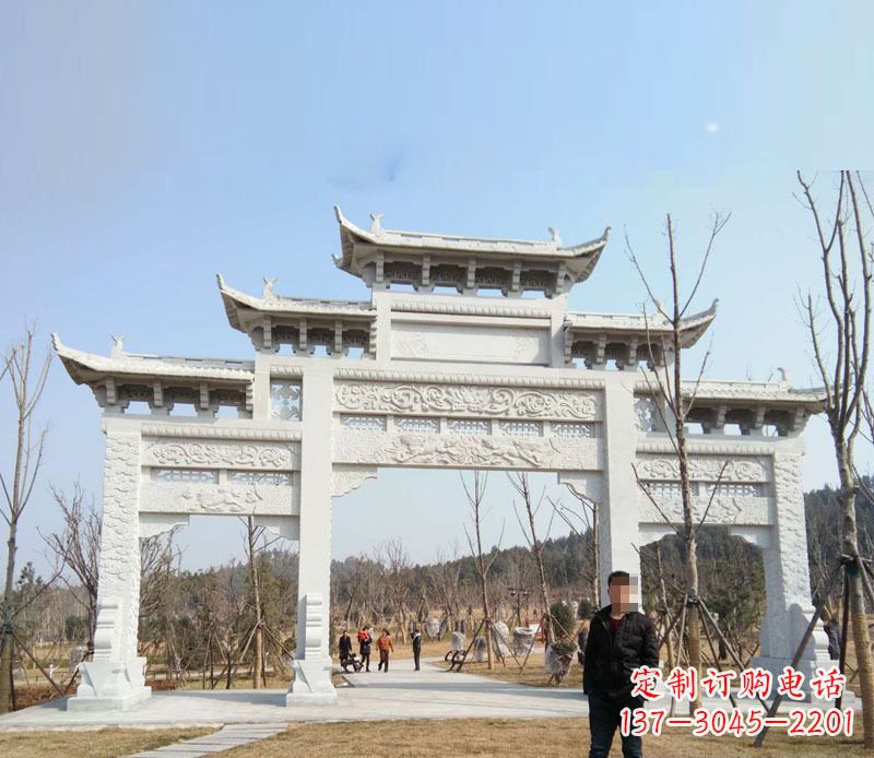 石家庄三门五楼汉白玉牌坊石雕