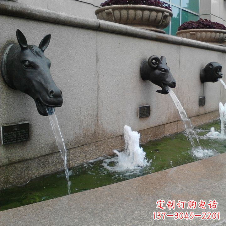 石家庄十二生肖兽首流水水景铜雕