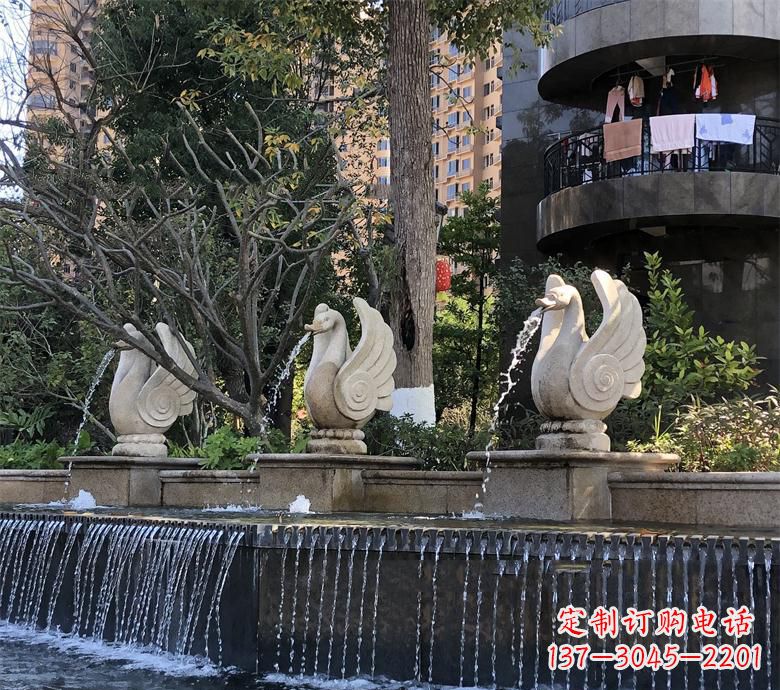 石家庄石材喷水鹅 园林动物石雕景观摆放 水池石天鹅
