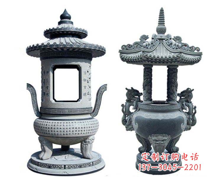 石家庄寺庙景观仿古香炉石雕