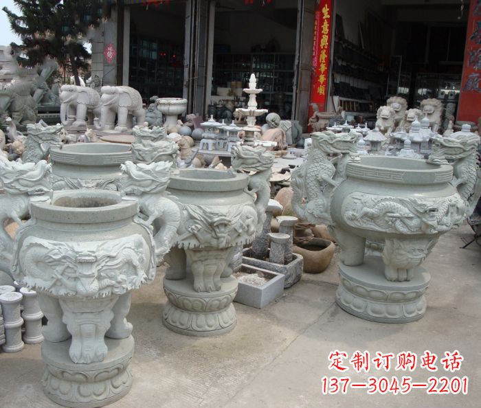 石家庄寺庙景观龙头石雕水缸