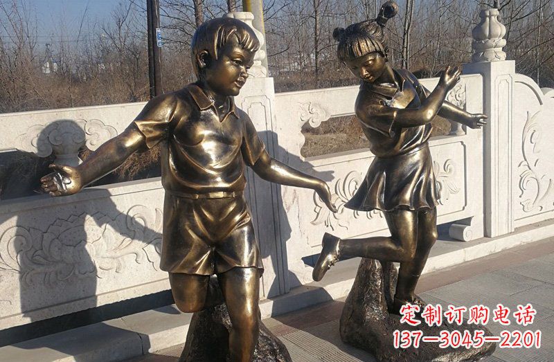 石家庄踢毽子的儿童铜雕 (2)