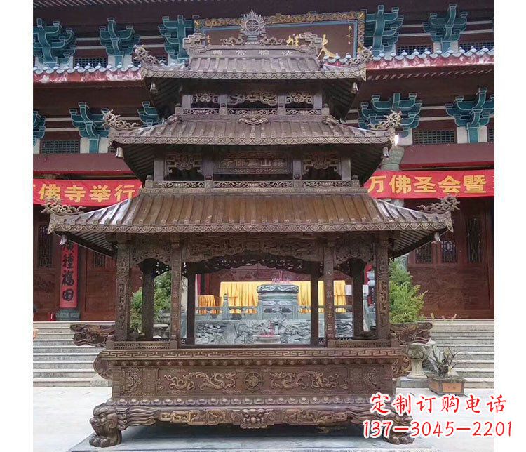 石家庄铜雕寺庙佛光普照香炉雕塑摆件 (2)