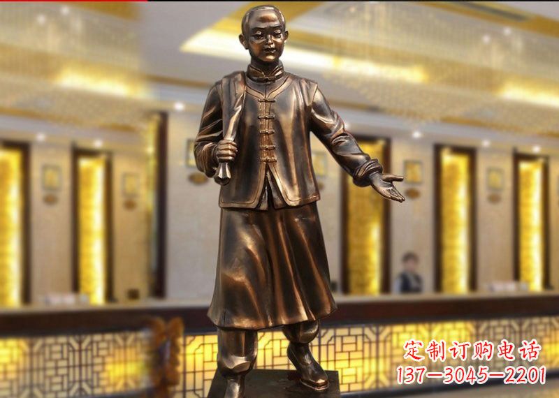 石家庄铜雕迎宾人物店小二