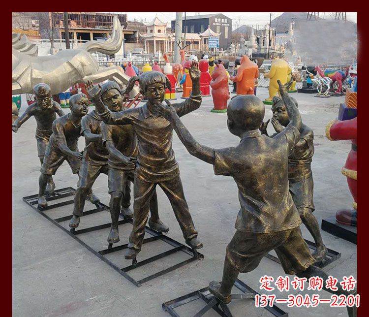 石家庄玩老鹰捉小鸡的儿童铜雕