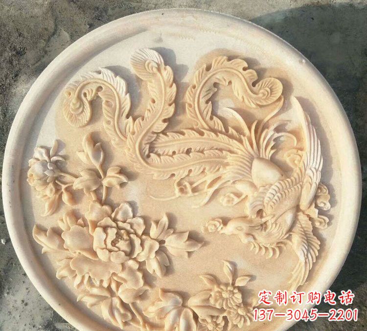 石家庄晚霞红凤凰牡丹石浮雕