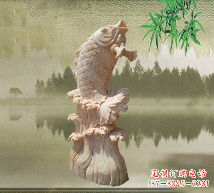 石家庄晚霞红鲤鱼石雕