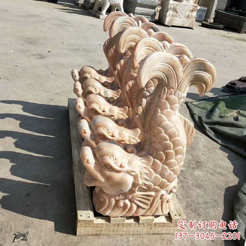 石家庄晚霞红喷水鱼石雕-园林水景喷泉动物雕塑摆件