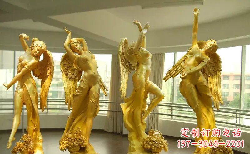 石家庄舞蹈四女神玻璃钢仿铜人物雕塑
