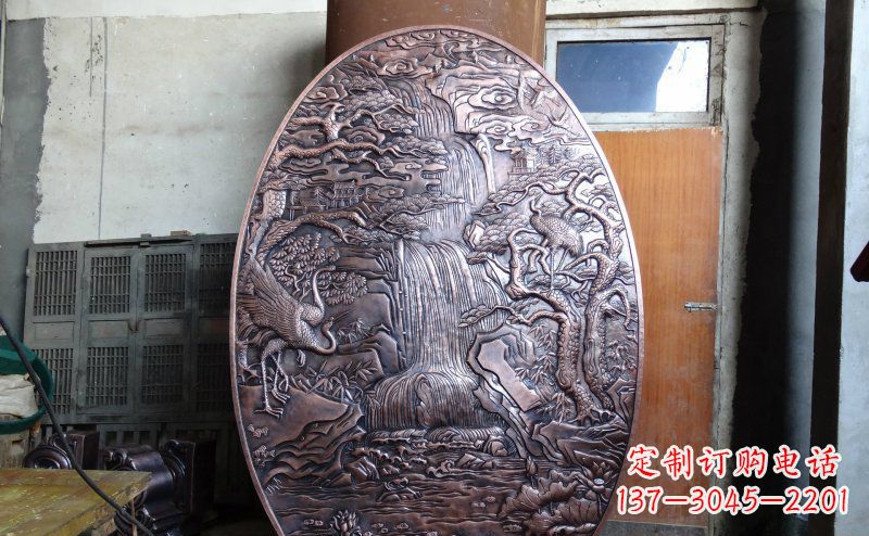 石家庄仙鹤松林瀑布古代园林景观铜浮雕