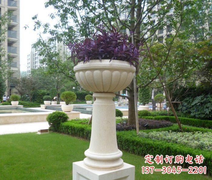 石家庄小区景观汉白玉花盆石雕 (2)