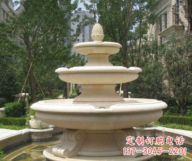 石家庄小区景观晚霞红多层喷泉石雕