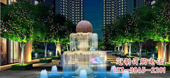 石家庄小区石来运转风水球石雕喷泉