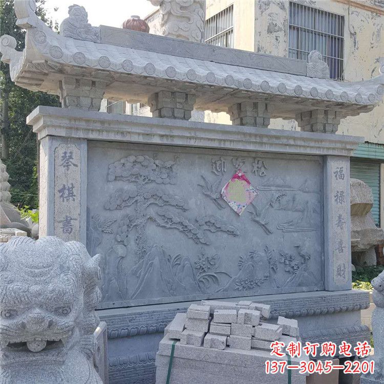 石家庄迎客松石雕影壁墙