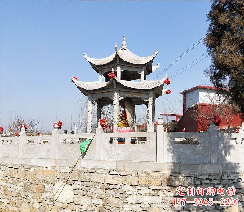 石家庄园林仿古双层石凉亭景观石雕 (3)